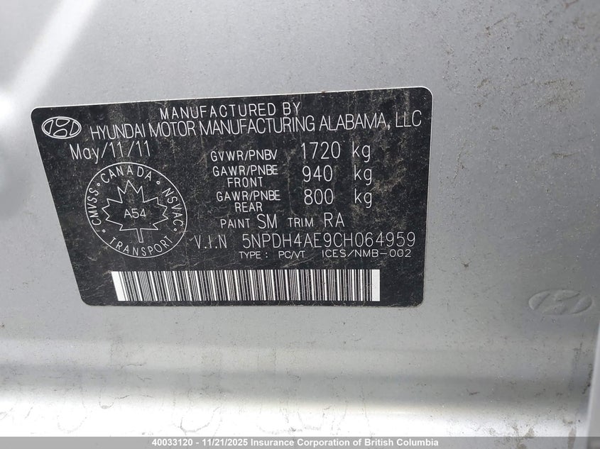 5NPDH4AE9CH064959 2012 HYUNDAI ELANTRA photo no. 9