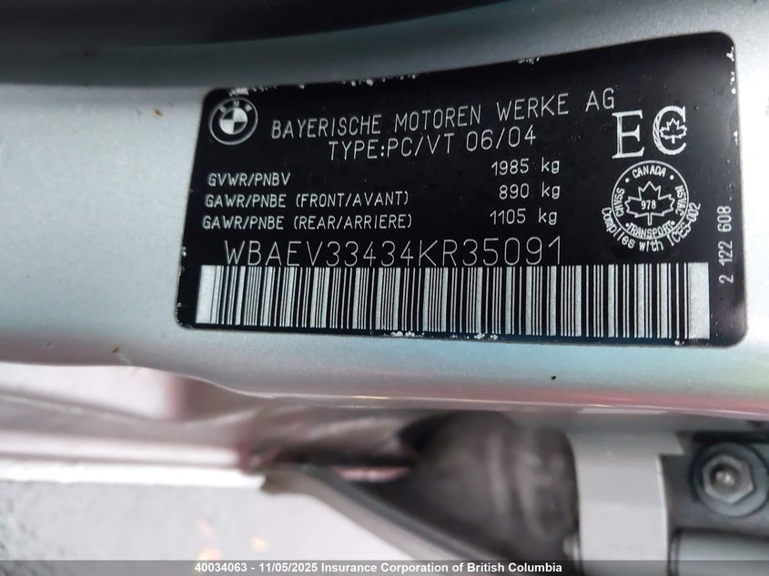 WBAEV33434KR35091 2004 BMW 3ER photo no. 9