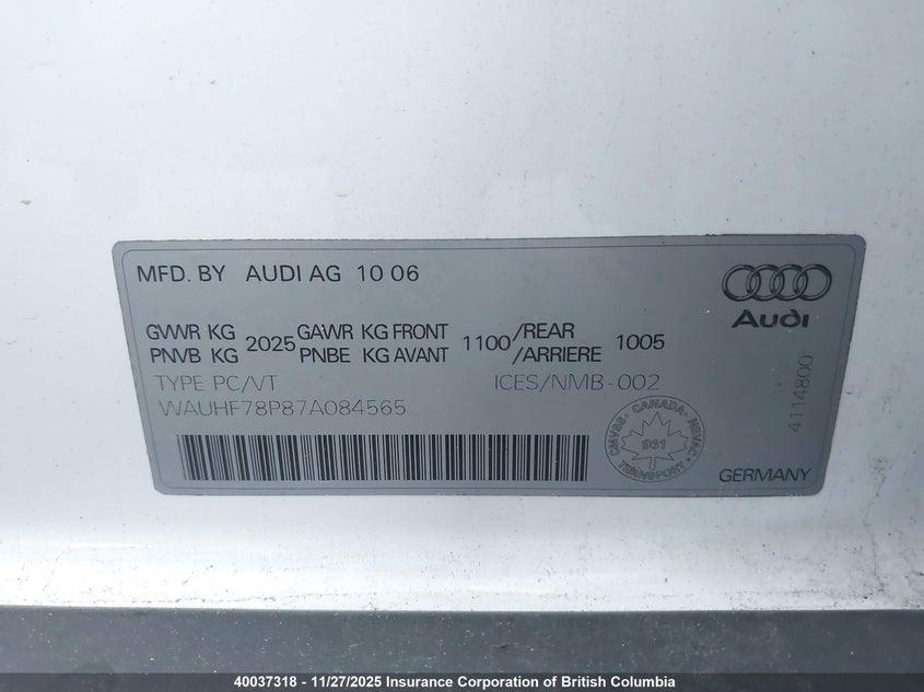 WAUHF78P87A084565 2007 AUDI A3 photo no. 9