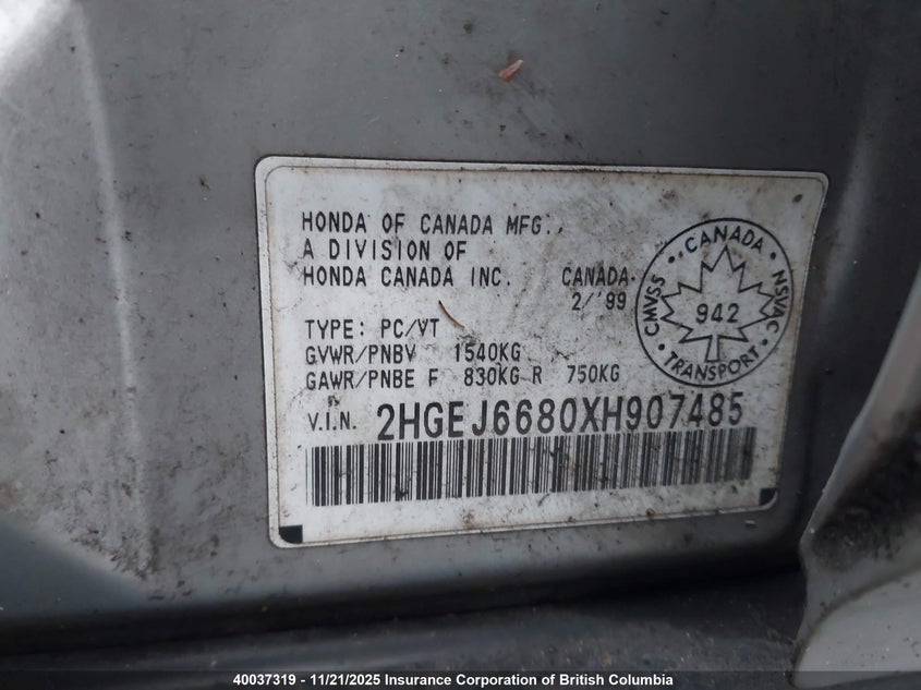2HGEJ6680XH907485 1999 HONDA CIVIC photo no. 9