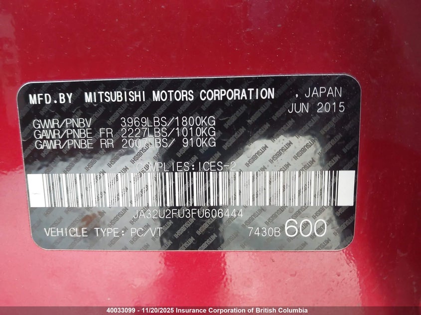 JA32U2FU3FU606444 2015 MITSUBISHI LANCER photo no. 9