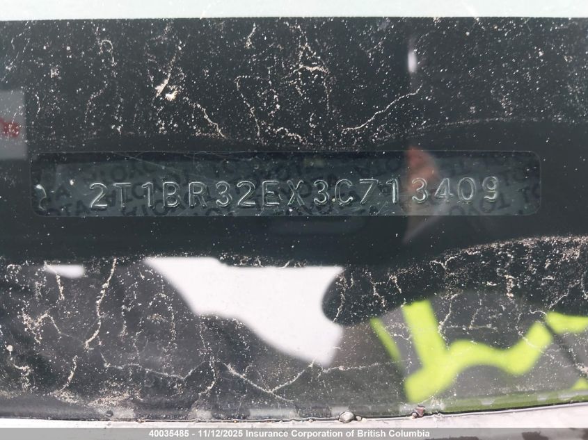 2003 Toyota Corolla Ce/Le/S VIN: 2T1BR32EX3C713409 Lot: 40035485