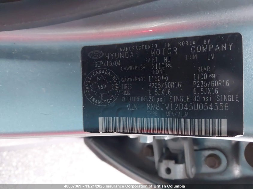 KM8JM12D45U054556 2005 HYUNDAI TUCSON photo no. 9
