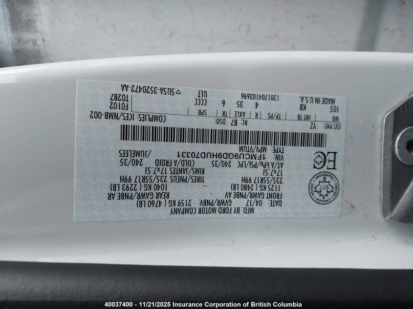 1FMCU9GD9HUD70331 2017 FORD ESCAPE photo no. 9