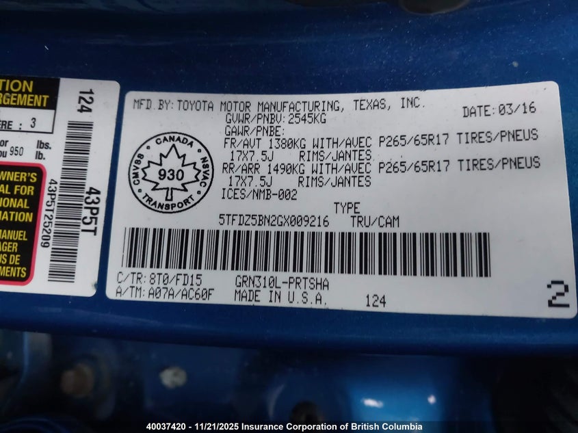 5TFDZ5BN2GX009216 2016 TOYOTA TACOMA photo no. 9