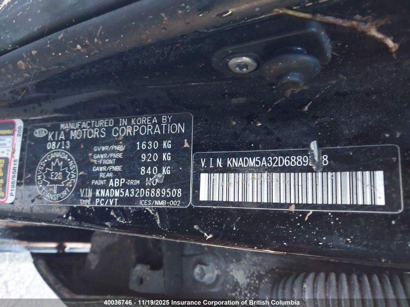 2013 Kia Rio Lx VIN: KNADM5A32D6889508 Lot: 40036746