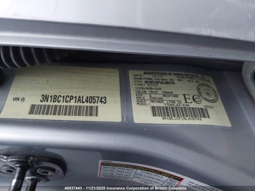 3N1BC1CP1AL405743 2010 NISSAN VERSA photo no. 9