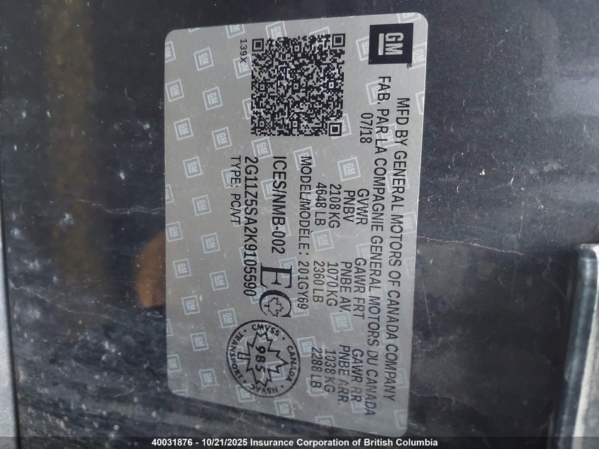 2G11Z5SA2K9105590 2019 CHEVROLET IMPALA photo no. 9