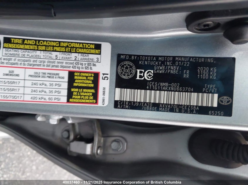 4T1G11AKXNU663704 2022 TOYOTA CAMRY photo no. 9