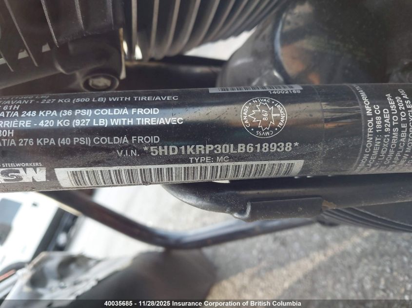 2020 Harley-Davidson Flhxs VIN: 5HD1KRP30LB618938 Lot: 40035685