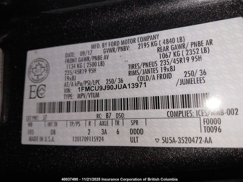 1FMCU9J90JUA13971 2018 FORD ESCAPE photo no. 9