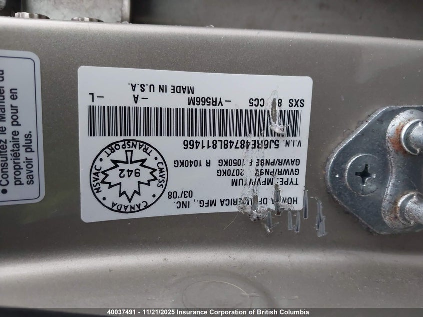 5J6RE48748L811466 2008 HONDA CR-V photo no. 9