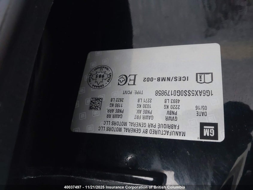 1G6AX5SS0G0179858 2016 CADILLAC CTS photo no. 9