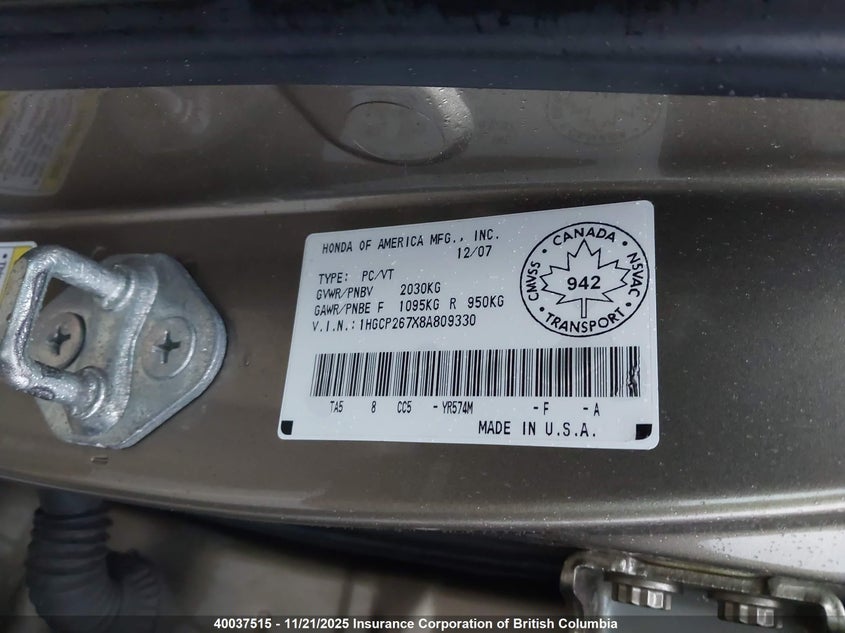 1HGCP267X8A809330 2008 HONDA ACCORD photo no. 9