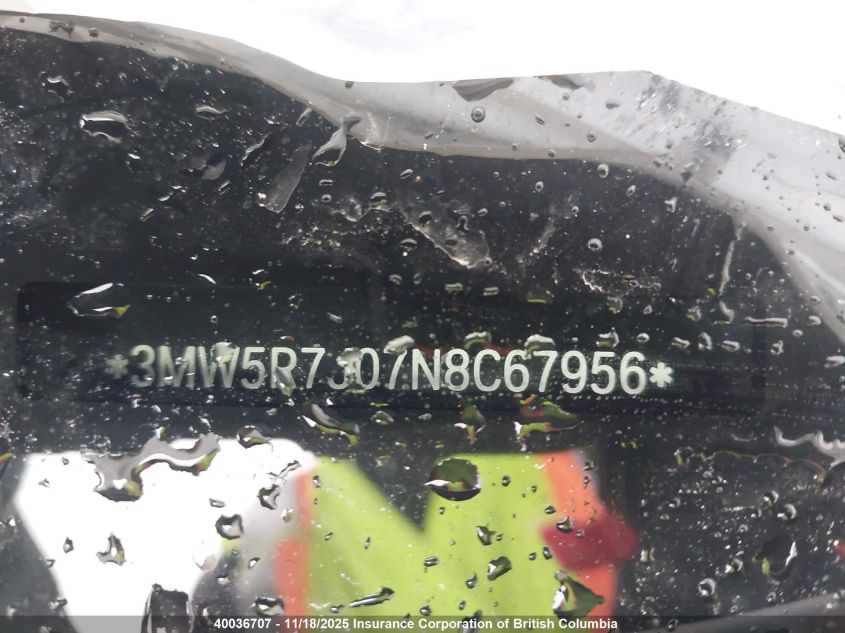 2022 BMW 330Xi VIN: 3MW5R7J07N8C67956 Lot: 40036707