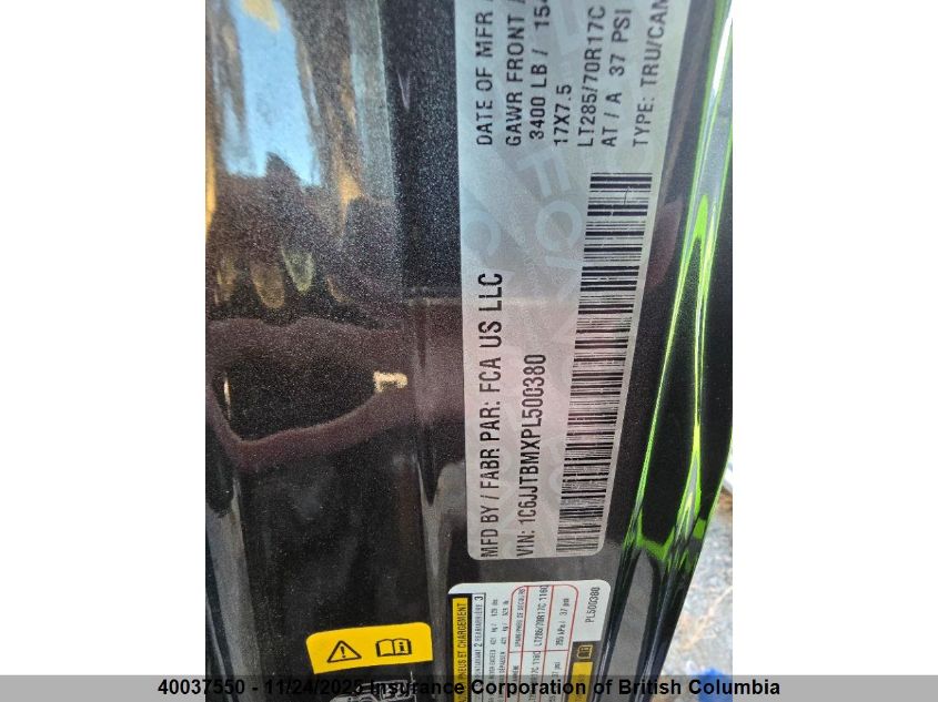 2023 Jeep Gladiator Rubicon VIN: 1C6JJTBMXPL500380 Lot: 40037550