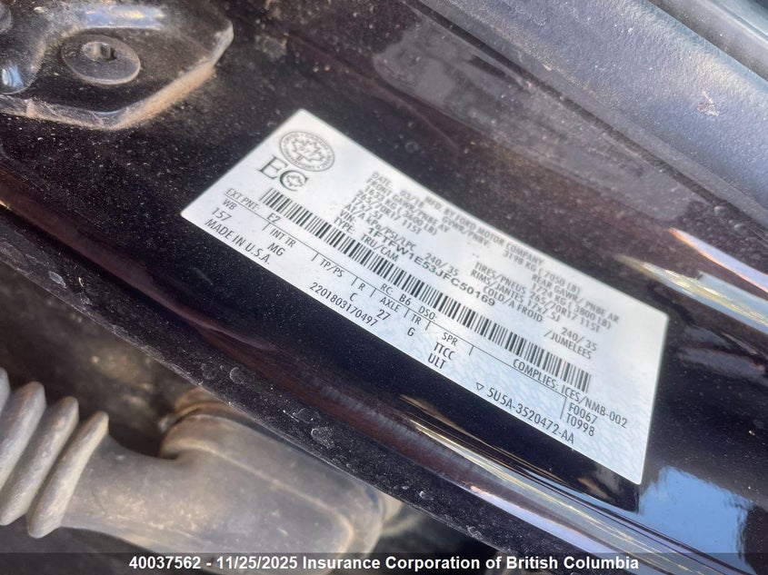 2018 Ford F150 VIN: 1FTFW1E53JFC50169 Lot: 40037562