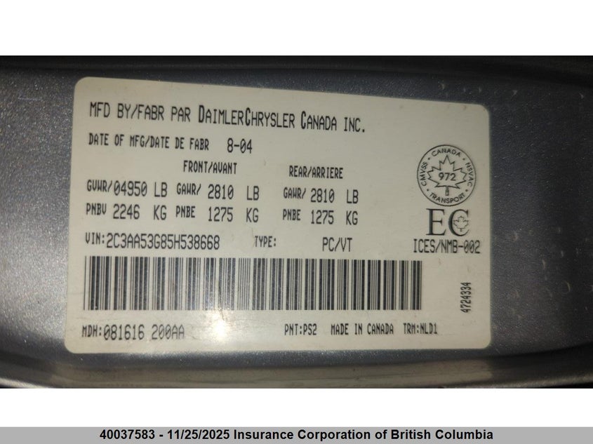 2C3AA53G85H538668 2005 CHRYSLER 300 photo no. 5