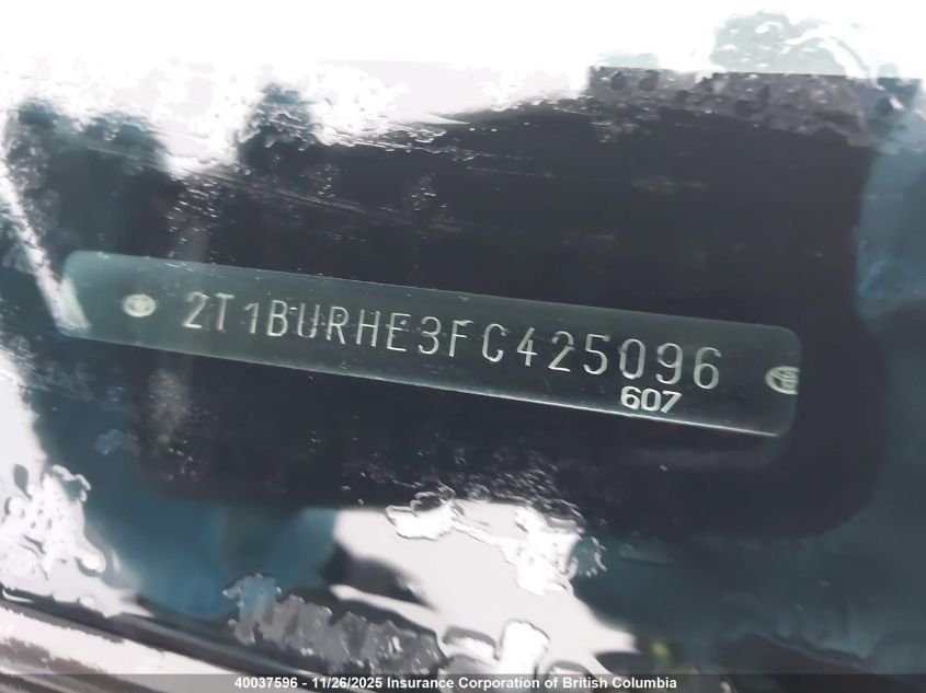 2015 Toyota Corolla L/Le/Le Pls/Prm/S/S Pls VIN: 2T1BURHE3FC425096 Lot: 40037596