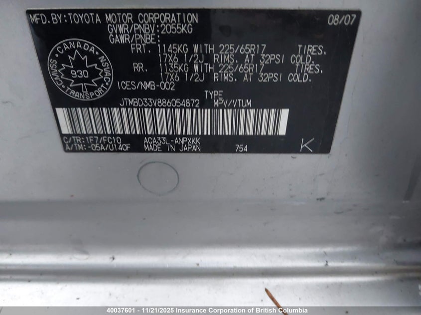 JTMBD33V886054872 2008 TOYOTA RAV 4 photo no. 9