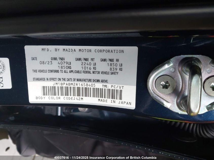 2024 Mazda 3 Select Sport VIN: JM1BPABM2R1658405 Lot: 40037616