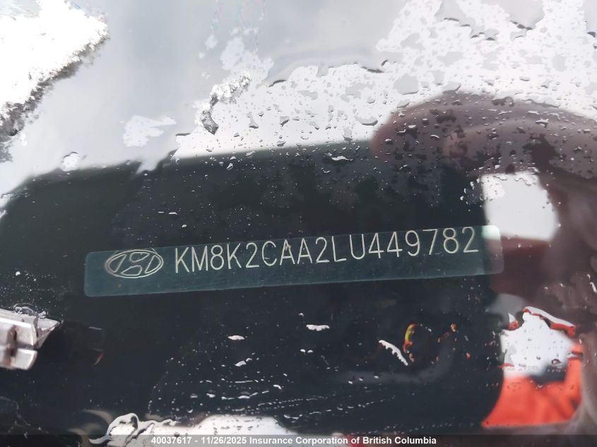 2020 Hyundai Kona VIN: KM8K2CAA2LU449782 Lot: 40037617
