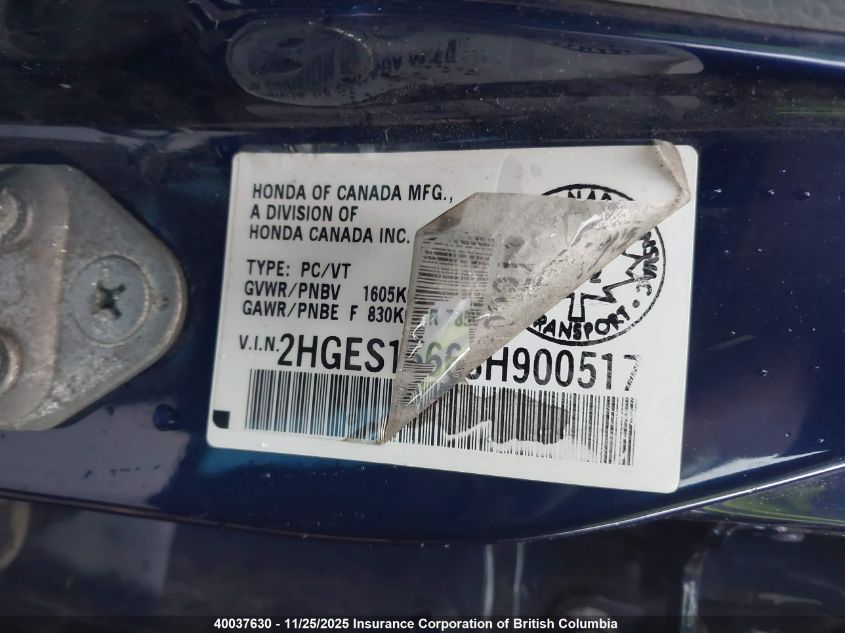 2003 Honda Civic VIN: 2HGES16663H900517 Lot: 40037630