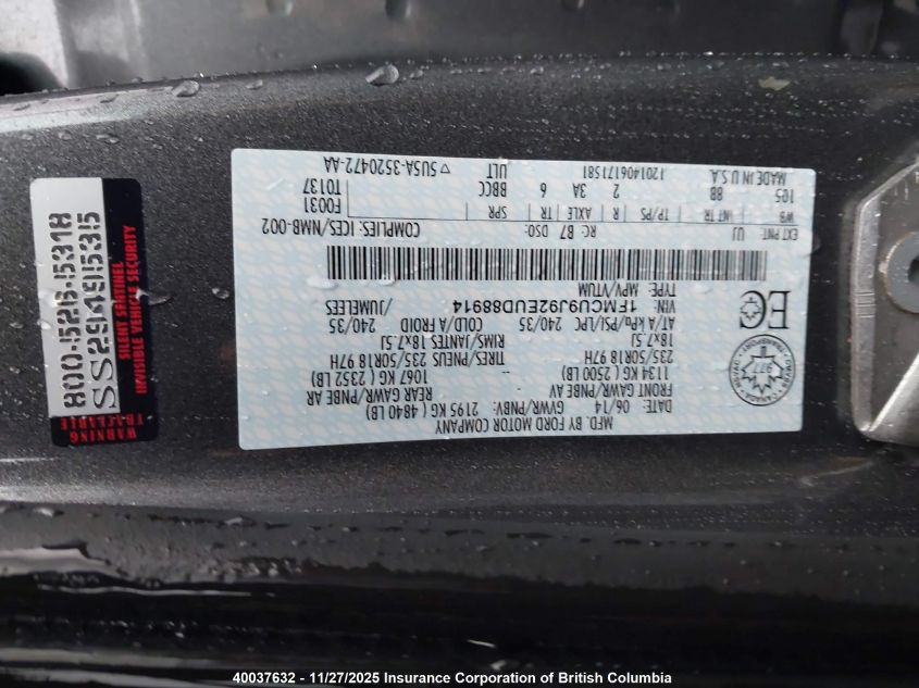 2014 Ford Escape Titanium VIN: 1FMCU9J92EUD88914 Lot: 40037632