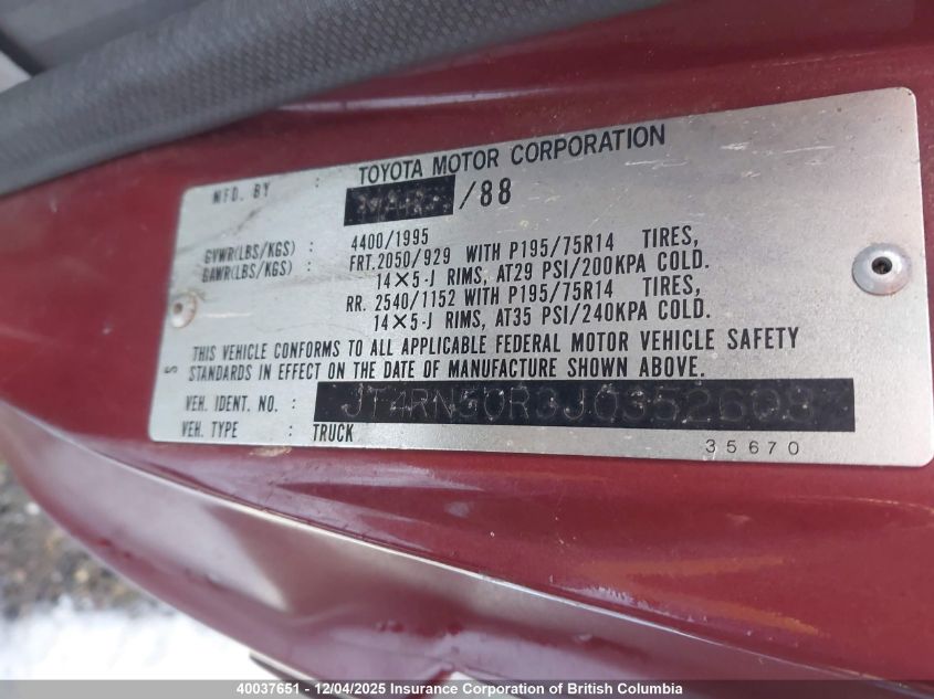 JT4RN50R3J0352608 1988 TOYOTA PICKUP photo no. 9