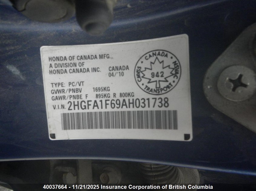 2HGFA1F69AH031738 2010 HONDA CIVIC photo no. 15