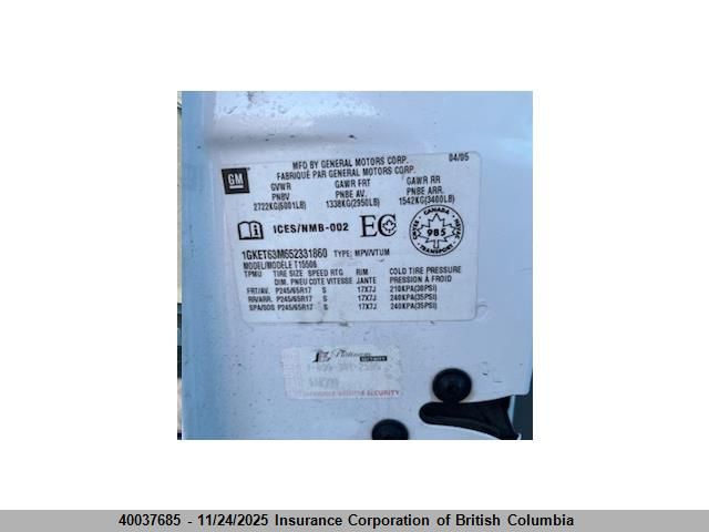 2005 GMC Envoy VIN: 1GKET63M652331860 Lot: 40037685