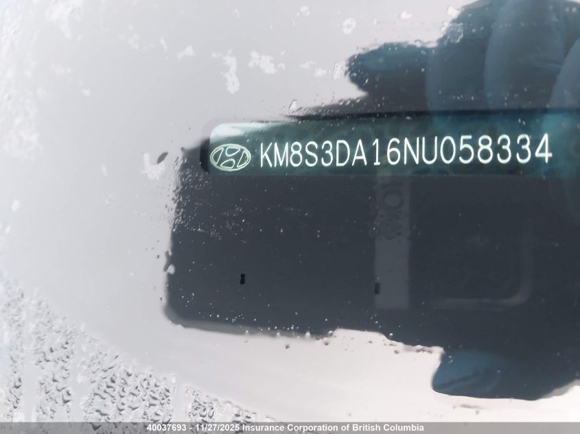 2022 Hyundai Santa Fe Sel Premium VIN: KM8S3DA16NU058334 Lot: 40037693