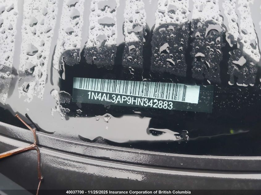 2017 Nissan Altima 2.5/S/Sv/Sl/Sr VIN: 1N4AL3AP9HN342883 Lot: 40037700