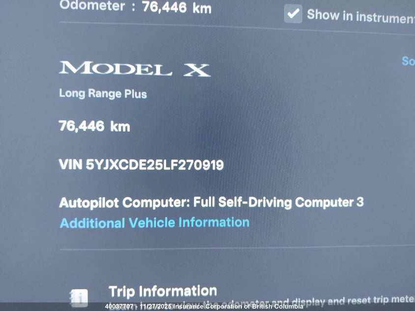 2020 Tesla Model X Awd/Standard Range VIN: 5YJXCDE25LF270919 Lot: 40037707