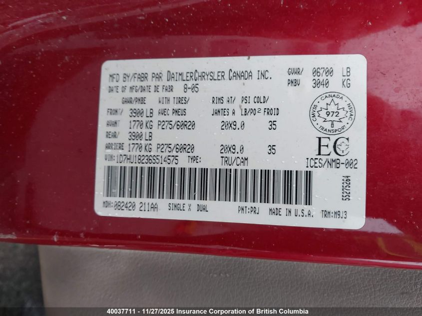 2006 Dodge Ram 1500 St/Slt VIN: 1D7HU18236S514575 Lot: 40037711