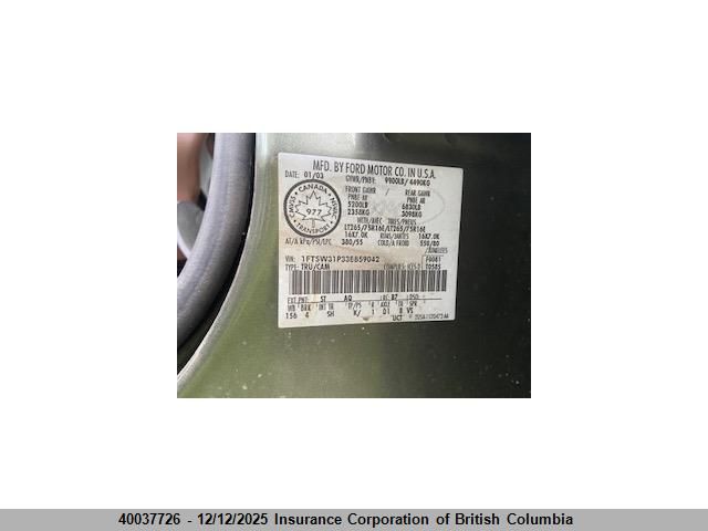 2003 Ford F350 VIN: 1FTSW31P33EB59042 Lot: 40037726