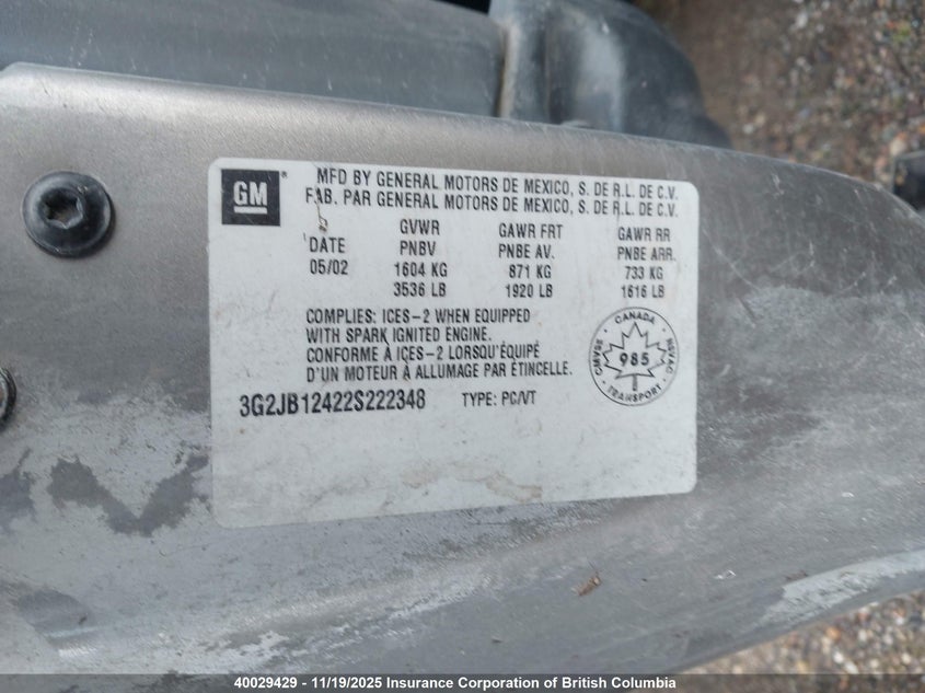 2002 Pontiac Sunfire Se VIN: 3G2JB12422S222348 Lot: 40029429