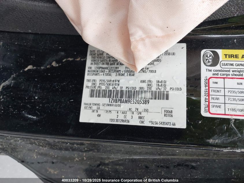 2014 Ford Mustang V6 Premium VIN: 1ZVBP8AM9E5205389 Lot: 40033209