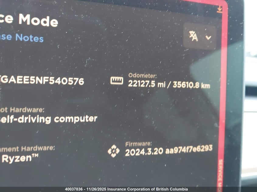 2022 Tesla Model Y VIN: 7SAYGAEE5NF540576 Lot: 40037836