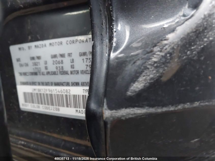 2006 Mazda 3 I VIN: JM1BK12F961546082 Lot: 40035713