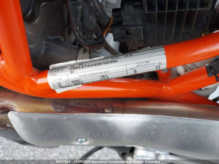 2014 Ktm 690 Enduro R VIN: VBKLET405EM762362 Lot: 40037942