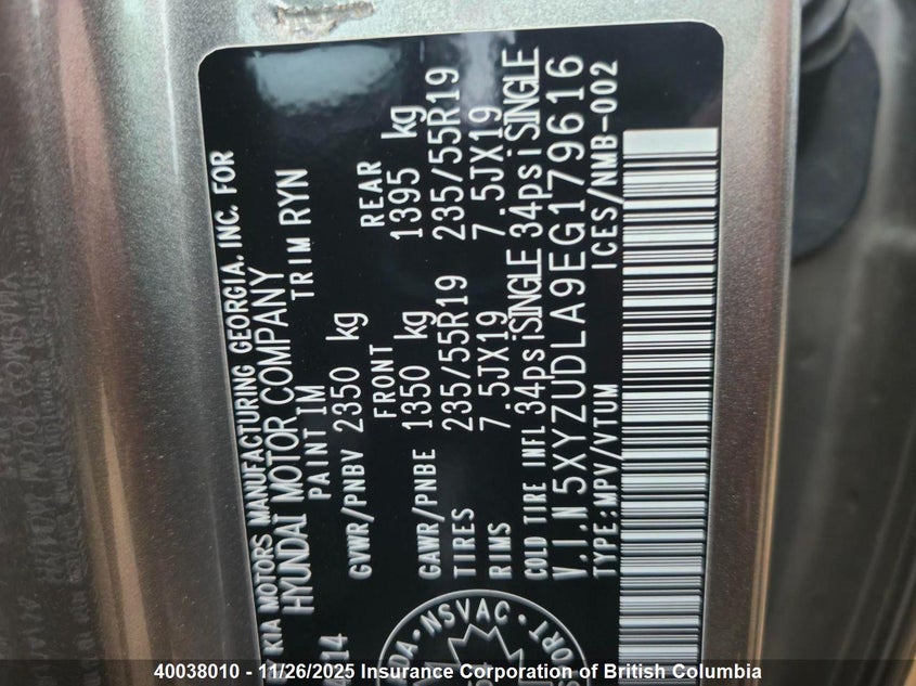 2014 Hyundai Santa Fe Sport VIN: 5XYZUDLA9EG179616 Lot: 40038010