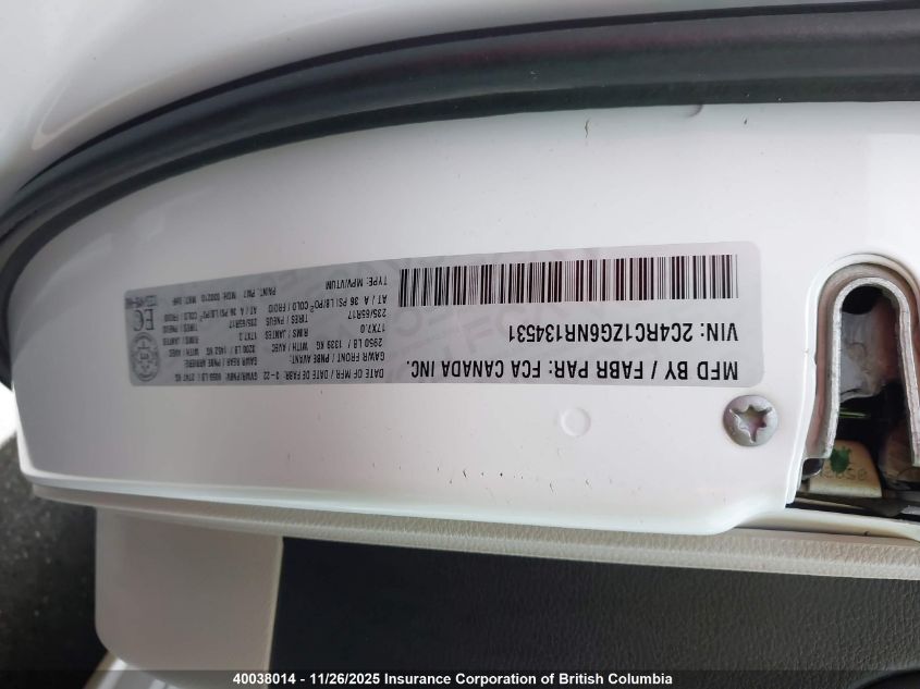 2022 Chrysler Grand Caravan Sxt VIN: 2C4RC1ZG6NR134531 Lot: 40038014