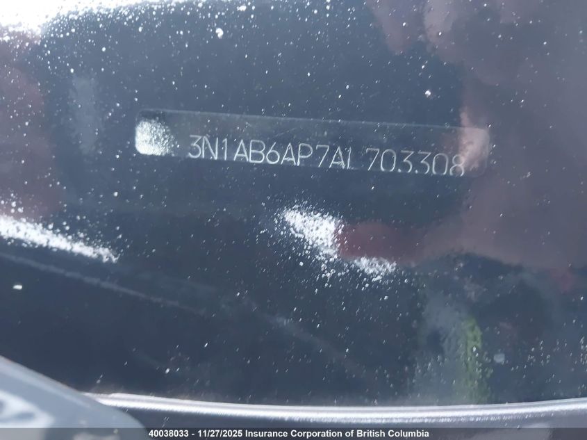 2010 Nissan Sentra 2.0/2.0S/Sr/2.0Sl VIN: 3N1AB6AP7AL703308 Lot: 40038033