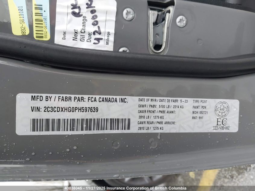 2023 Dodge Charger Gt VIN: 2C3CDXHG0PH597639 Lot: 40038045