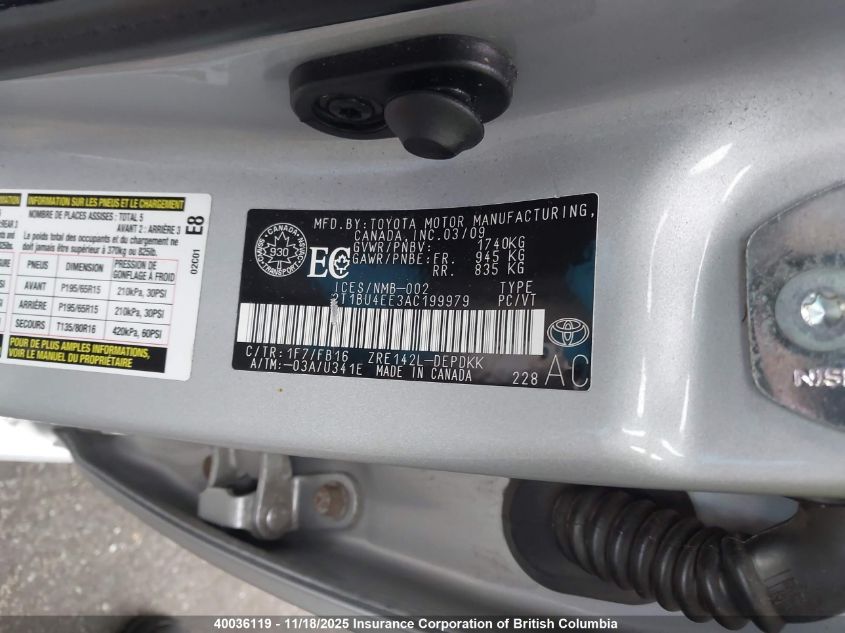 2010 Toyota Corolla S/Le/Xle VIN: 2T1BU4EE3AC199979 Lot: 40036119