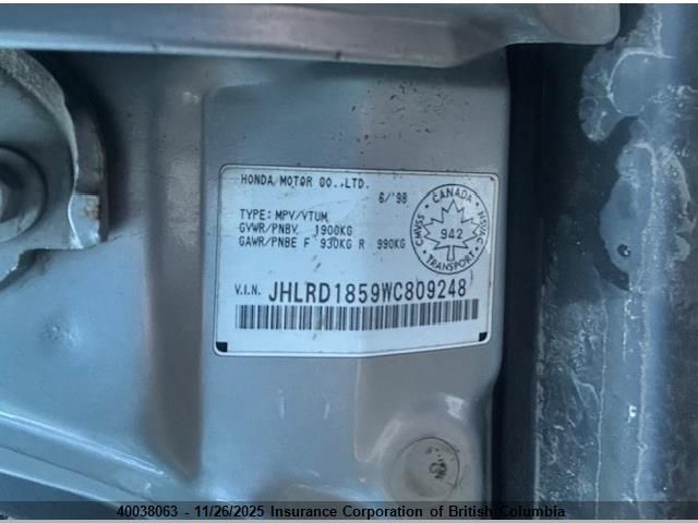 1998 Honda Cr-V VIN: JHLRD1859WC809248 Lot: 40038063