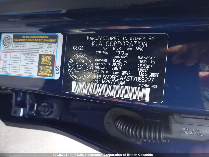 2026 Kia Seltos Lx VIN: KNDEPCAA5T7883227 Lot: 40036721