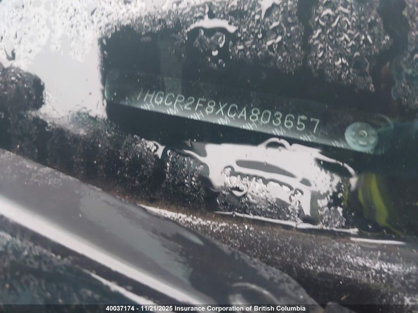 2012 Honda Accord Exl VIN: 1HGCP2F8XCA803657 Lot: 40037174