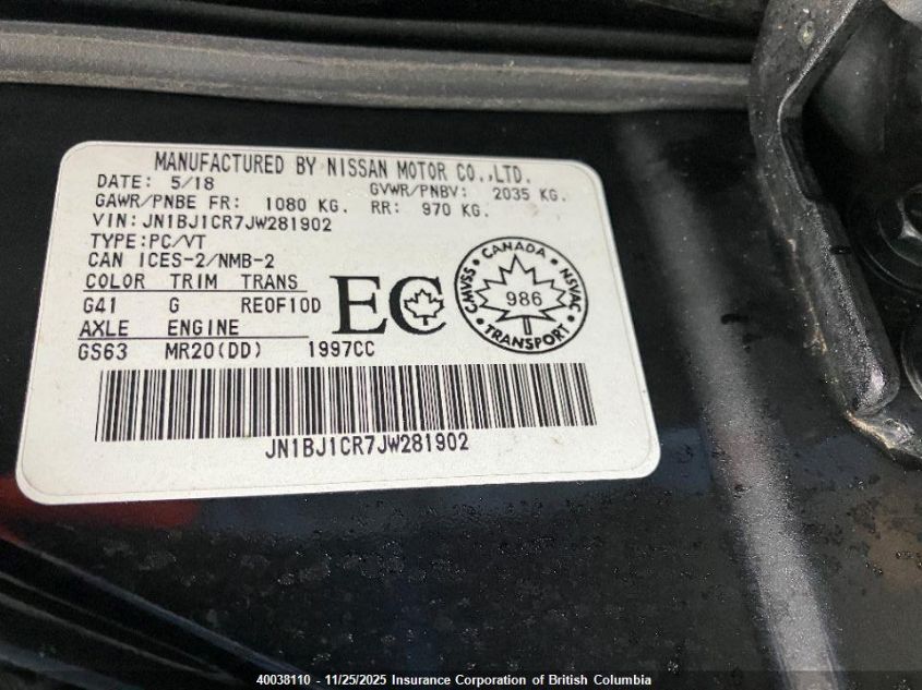 2018 Nissan Rogue Sport S/Sv/Sl VIN: JN1BJ1CR7JW281902 Lot: 40038110